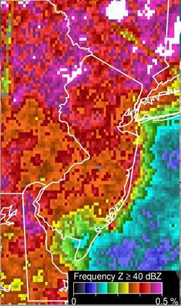 Thunderstorm reflectivity between May and August between 12 p.m. to 6 p.m.